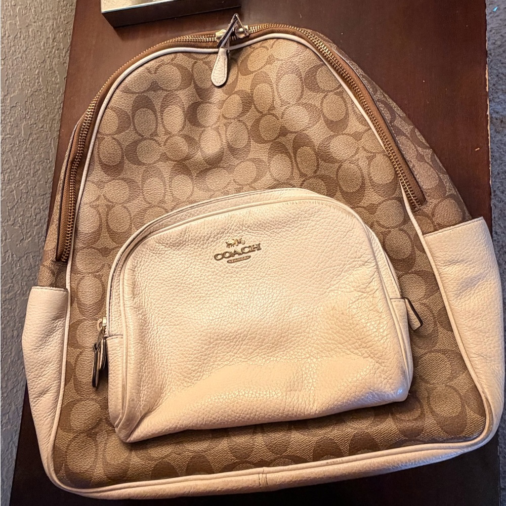 Coach Signature Tan and White Backpack - Picture 2 of 3